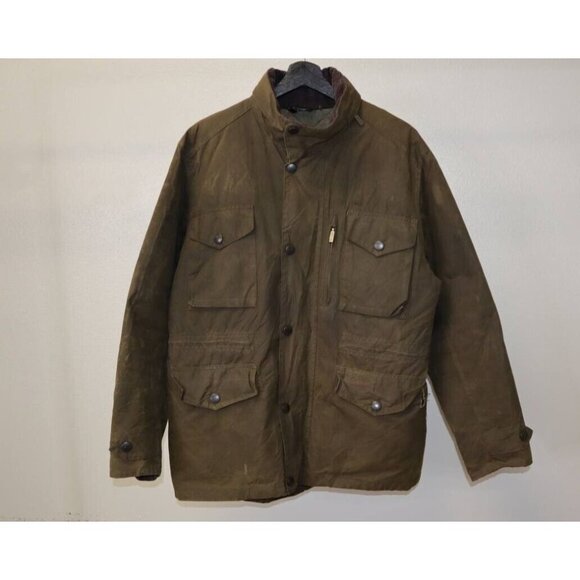 Barbour Field Wax Cotton Jacket Green Quilted Size Medium